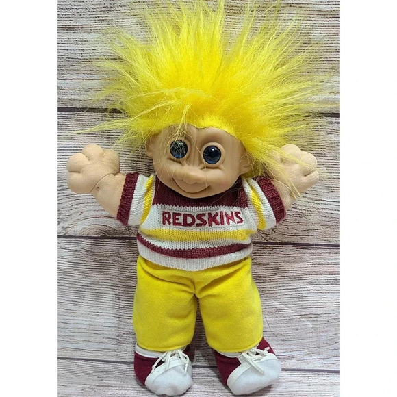 Vintage Russ Plush Washington Football Troll Stuffed Toy Yellow Red White 9" - Picture 1 of 5